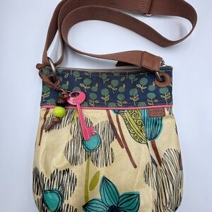 Fossil Bag 12x10” Multicolor Floral Crossbody Messenger Key-Per Adjustable Strap
